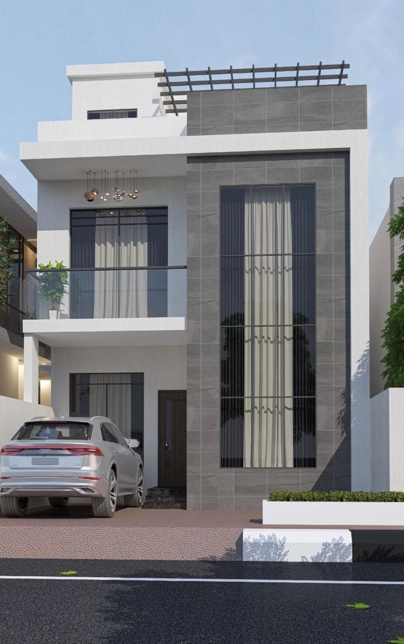 Front elevation of the G+2 villa in Al Zahia, Ajman